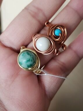 3 handmade wire wrapped ring genuine beads sturdy